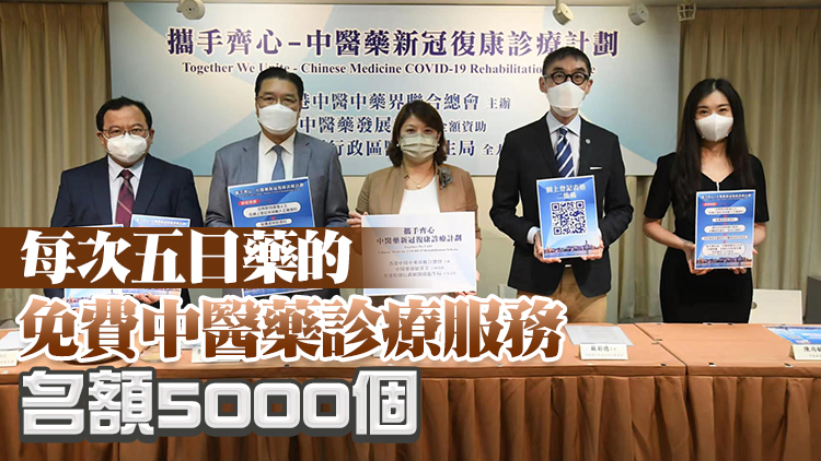 香港中醫中藥界聯合總會：2月後確診的新冠康復者 可免費獲十次中醫治療
