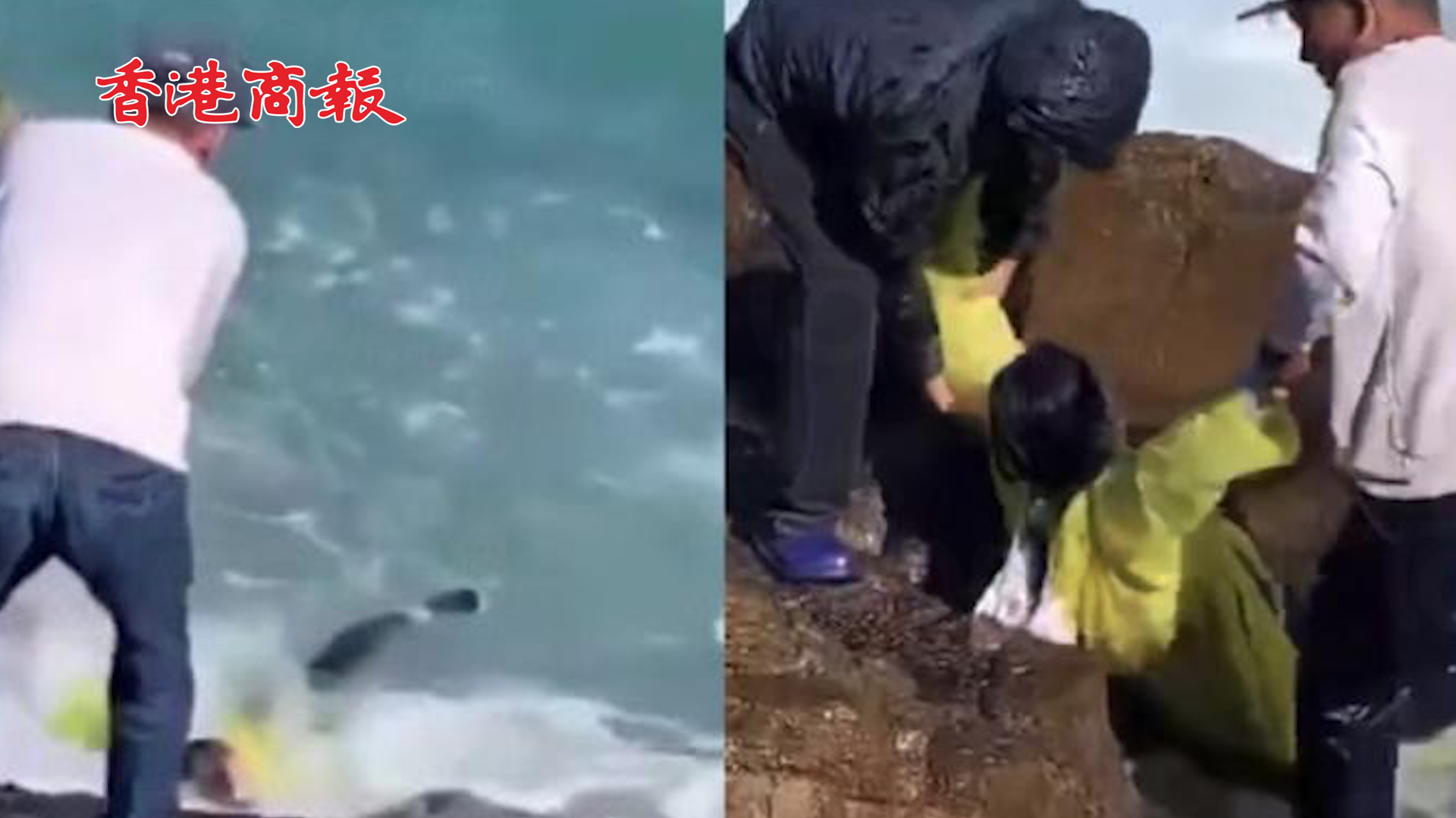 有片丨港女疑岸邊打卡墮海 釣魚客魚絲「釣人」救一命