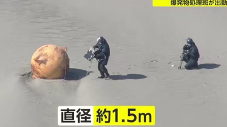 日本海灘現巨大「神秘球」 警方：沒有爆炸危險