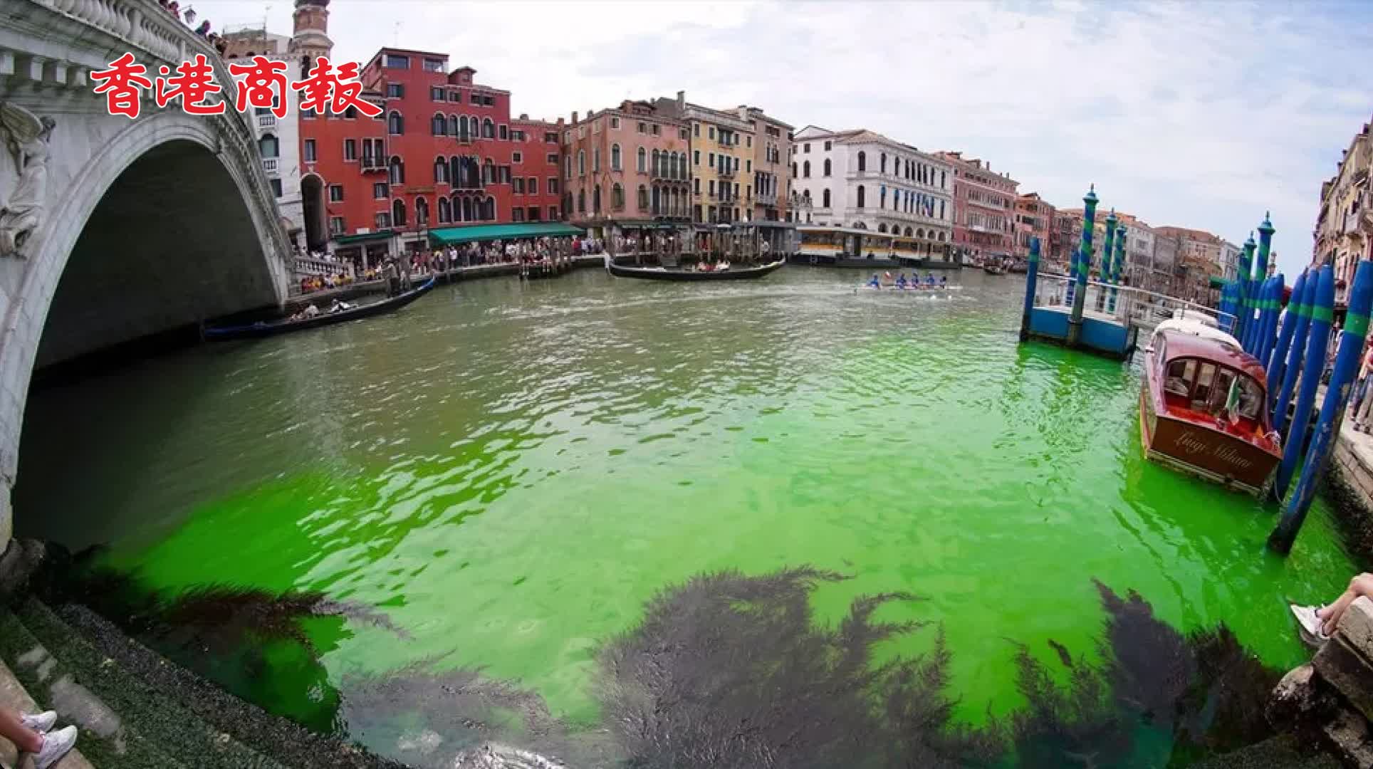 有片｜意大利威尼斯運河部分變綠 疑是環保活動人士所為
