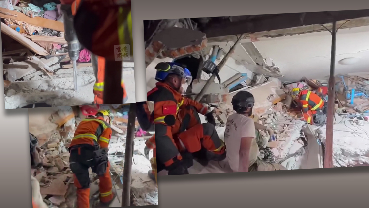 有片｜香港救援隊在緬甸曼特勒災區使用爆破工具通宵搜救 