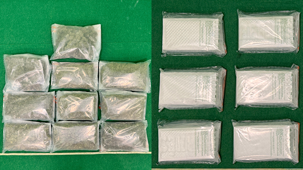 香港海關機場破兩宗毒品案 檢獲約1100萬元毒品