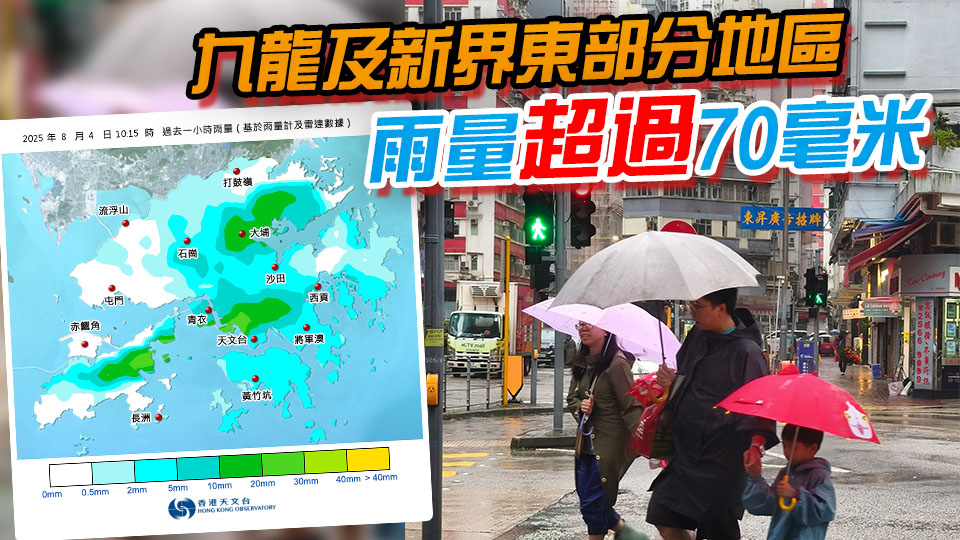 天文台再發黃色暴雨警告信號 本港多處地區雨量超過30毫米