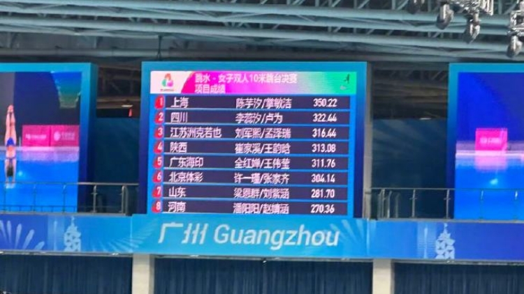 十五運女子雙人10米台 陳芋汐/掌敏潔奪金