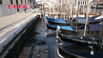 有片丨「水城」威尼斯遭遇罕見低潮 河床乾涸貢多拉船擱淺