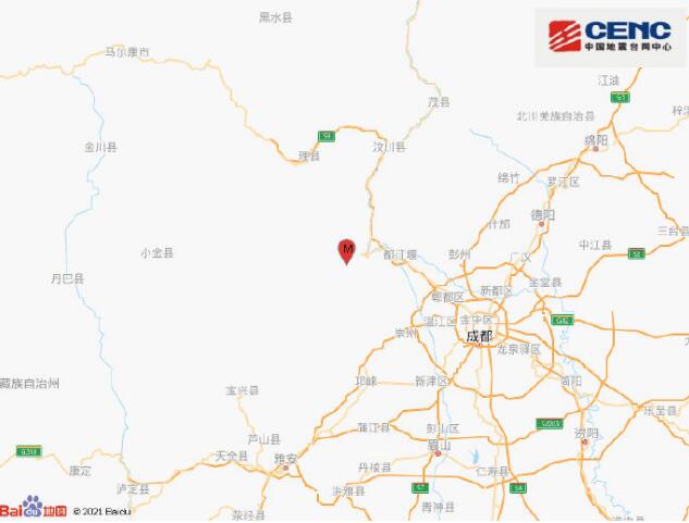 四川阿壩州汶川縣發生4.8級地震 震源深度15千米