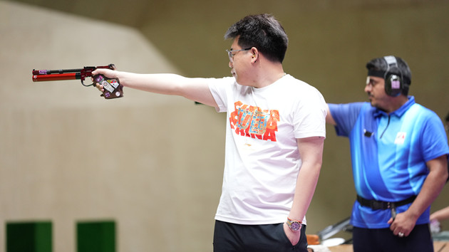 龐偉獲得射擊男子10米氣手槍銅牌