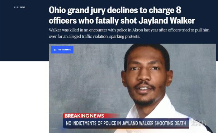 美國8名警察開槍94次擊斃非裔男子 大陪審團：不起訴