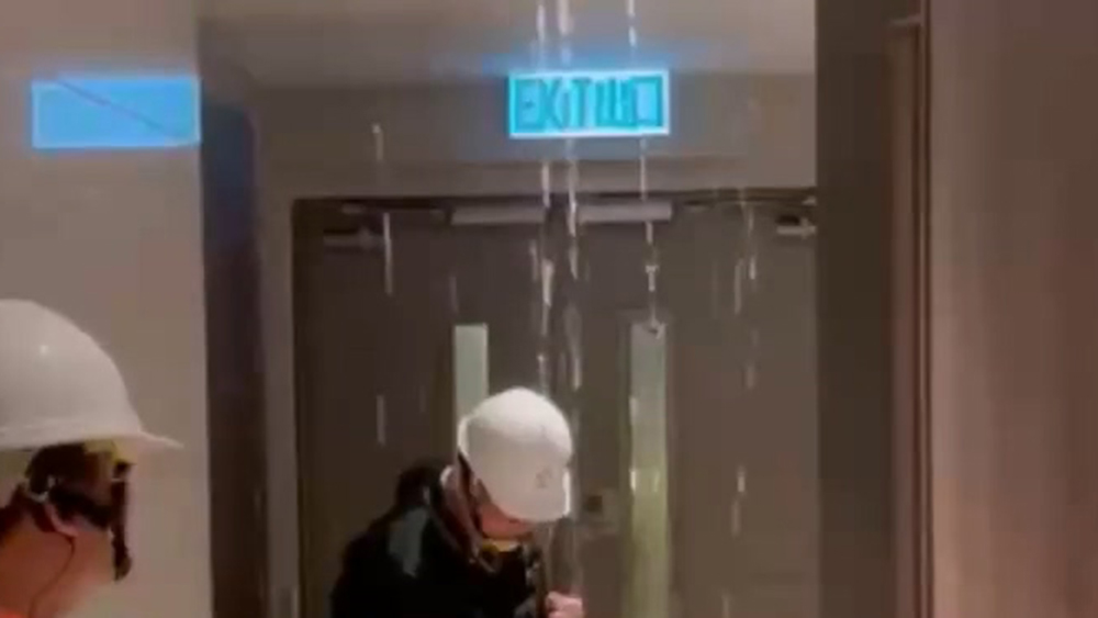 有片｜新樓不敵風雨 電梯走廊狂漏水
